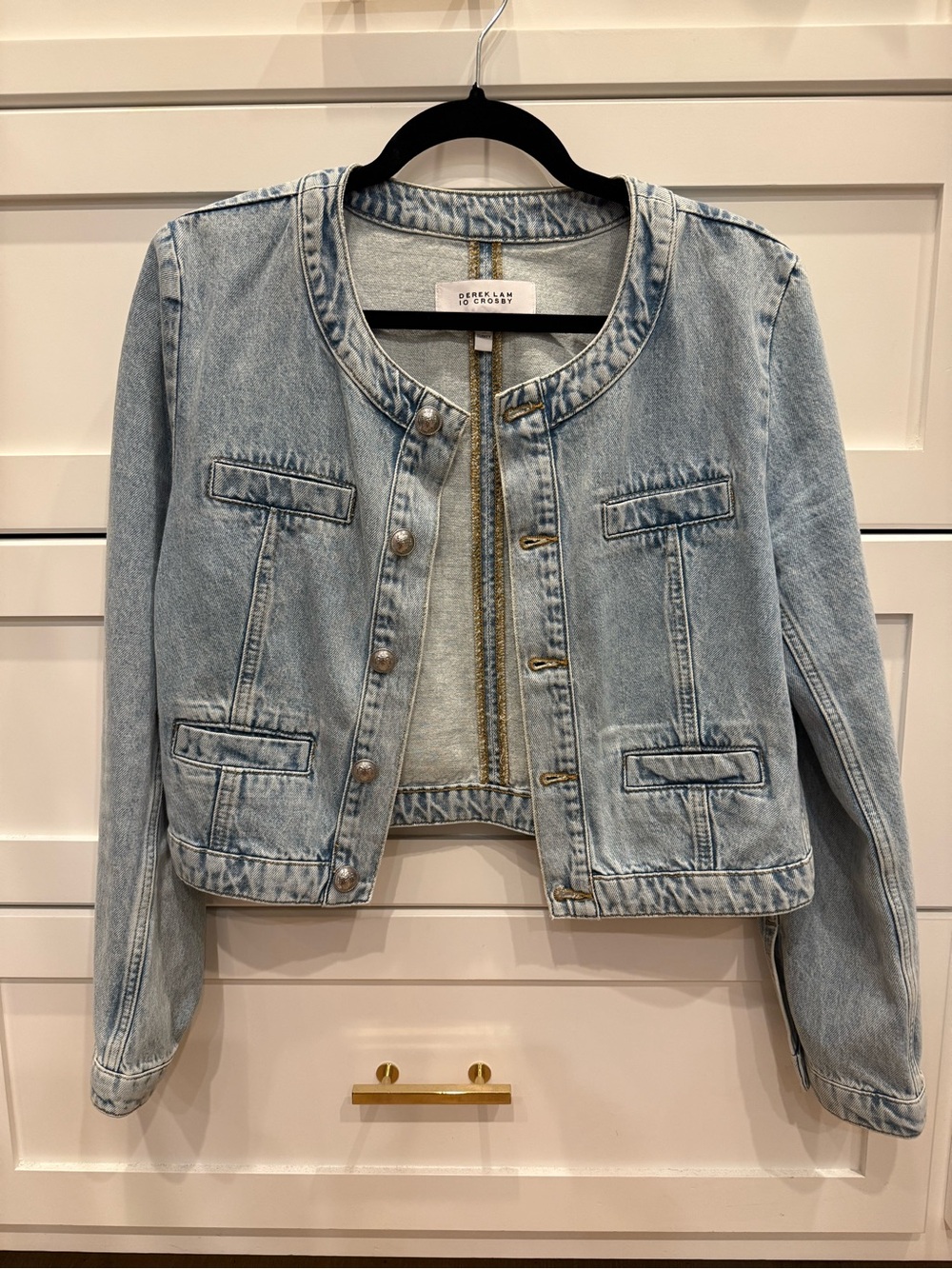 Derek Lam Light Blue Penny Collarless Jacket - Size Medium